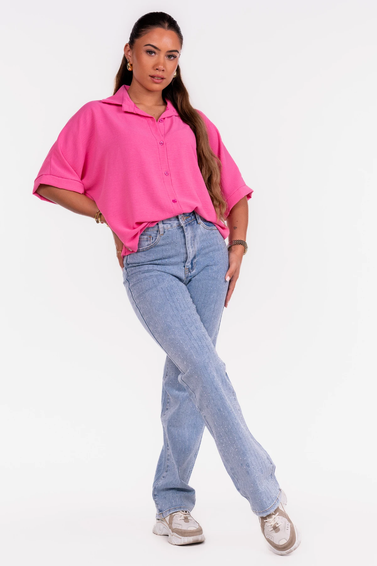 Oversized blouse korte mouw baby roze afbeelding