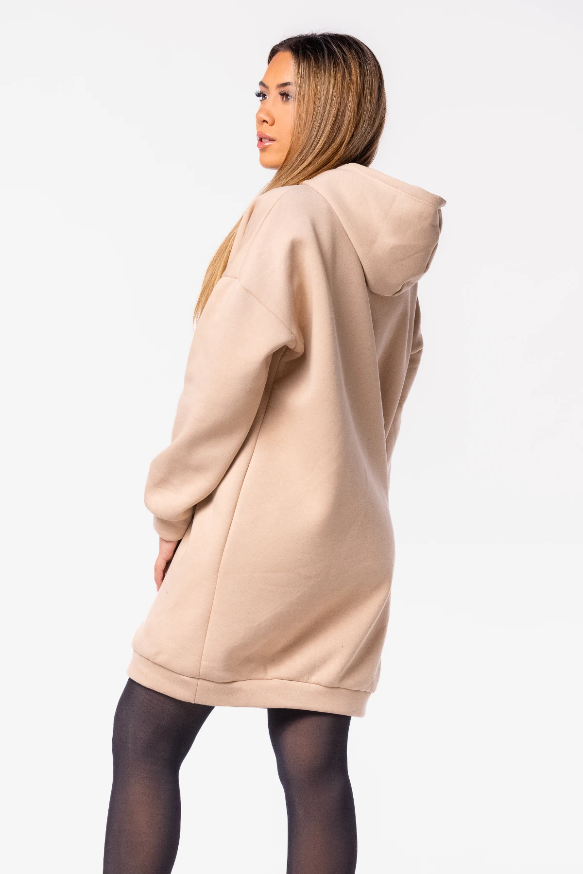 Hoodie jurk beige afbeelding