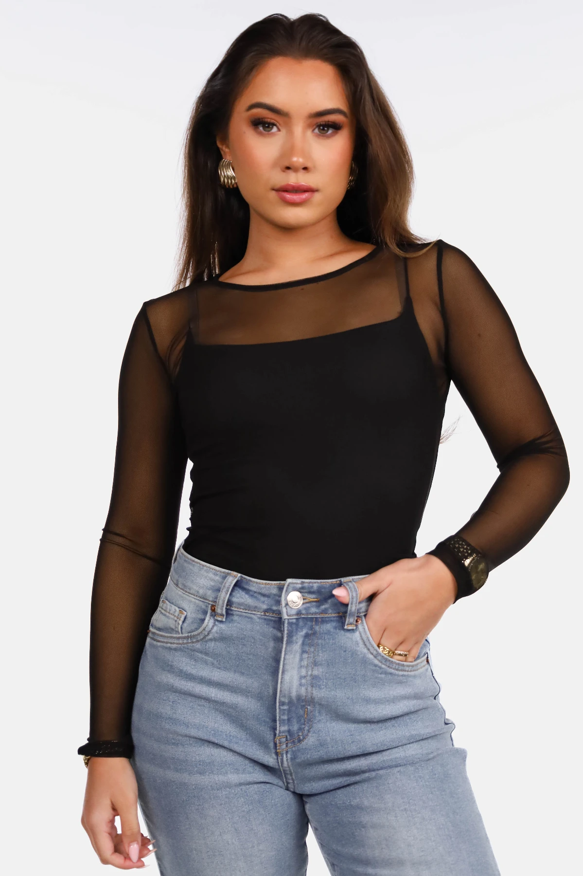 Mesh top zwart basic afbeelding